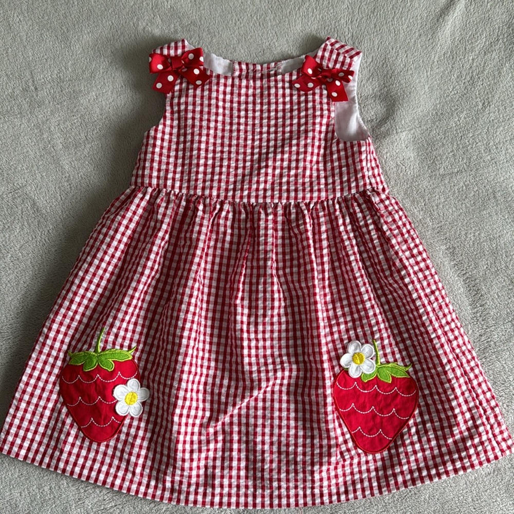 Strawberry Gingham Toddler Dress 2T